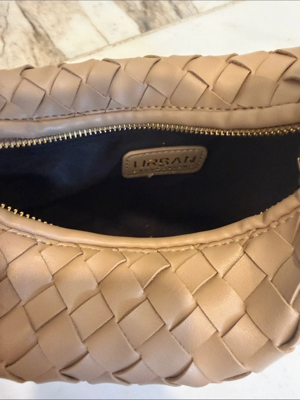 Woven Top-Handle Hobo Bag in Camel